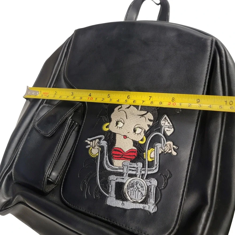 Vintage 2002 Betty Boop Biker Motorcycle Mini Backpack Black Faux‎ Leather Y2K